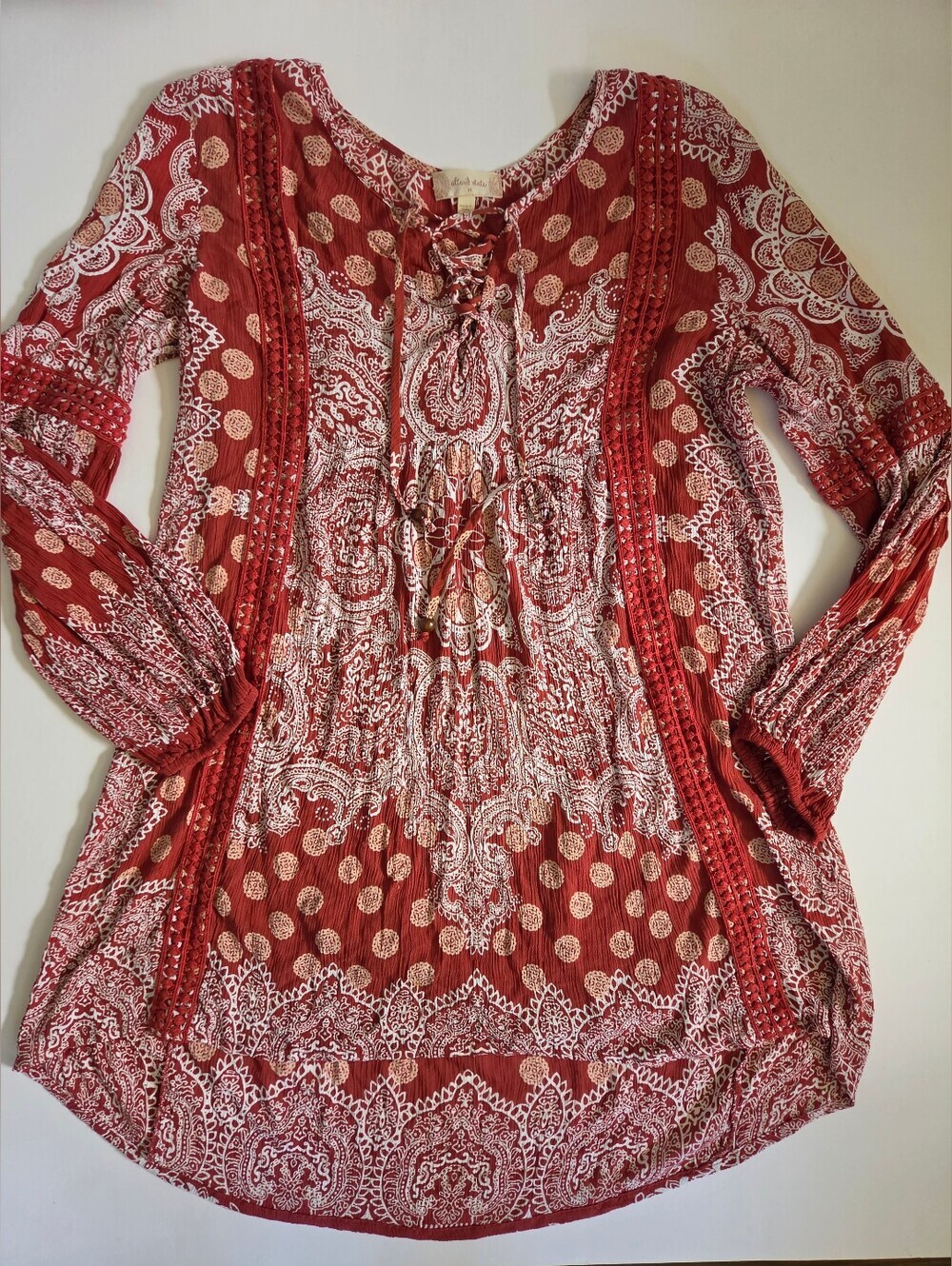 Altar'd State boho long sleeve paisley v neck flowy dress tunic size M